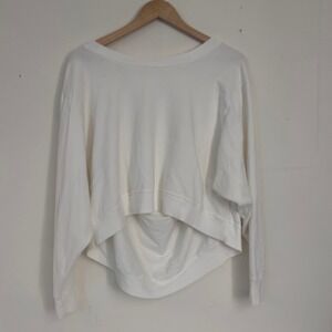 Aiko White Open Back Draped Sweatshirt Pullover Top Size L Made in USA